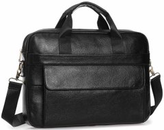 Сумка-портфель мужская кожаная для документов из натуральной кожи черного цвета с клапаном Тiding Bag BX-22268
