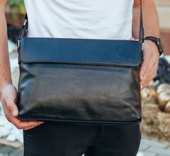 Классическая мужская черная кожаная сумка Tiding Bag ТВ-2369