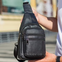 Чоловічий рюкзак-слінг шкіряний на одне плече чорний 2385-V, Нове