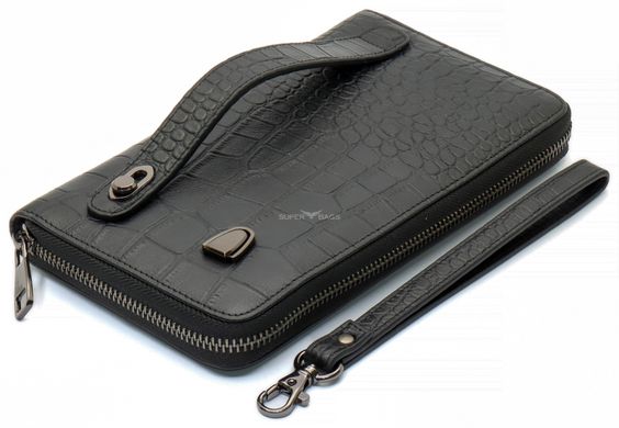 Чорний гаманець-клатч на блискавці з блоком під картки з фактурної натуральної шкіри Marco Coverna MCJP-5901A