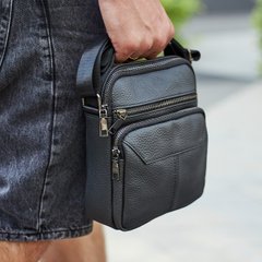Чоловіча шкіряна сумка чорна через плече Tiding Bag