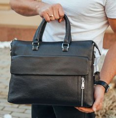 Деловая кожаная сумка-портфель для ноутбука и документов черная Tiding Bag TD-144505