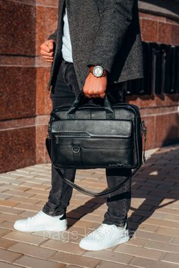 Чоловіча офісна сумка-портфель із натуральної шкіри Tiding Bag SB82 чорна