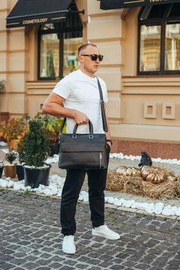 Ділова шкіряна сумка-портфель для ноутбука і документів чорна Tiding Bag TD-144505