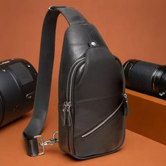 Стильна чоловіча сумка-слінг з натуральної шкіри з регульованим ременем Tiding Bag чорна