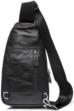 Стильная мужская сумка-слинг из натуральной кожи с регулируемым ремнем Tiding Bag черная