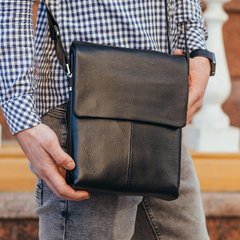 Стильная мужская наплечная сумка-планшет из кожи на два отдела Tiding Bag Черная TB-1651
