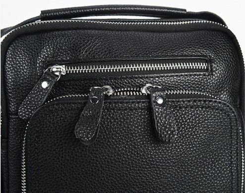 Вертикальна чоловіча сумка в чорному кольорі із зернистої шкіри Tiding Bag TB-131979