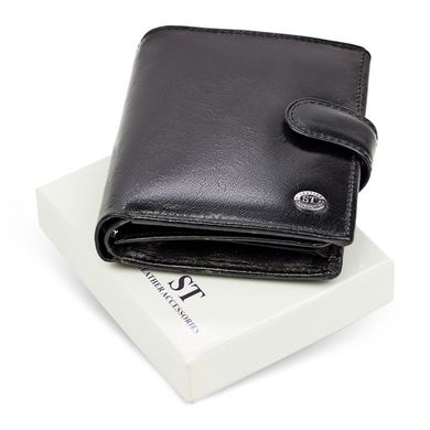 Вертикальне чоловіче портмоне з натуральної шкіри на кнопці ST Leather B142 Чорний