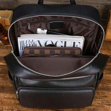 Рюкзак черный с карманами из натуральной кожи для мужчин Tiding Bag