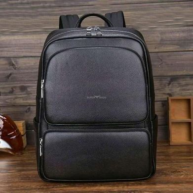Рюкзак чорний з кишенями з натуральної шкіри для чоловіків Tiding Bag