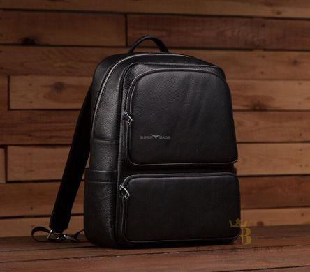 Рюкзак черный с карманами из натуральной кожи для мужчин Tiding Bag