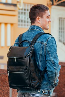 Мужской чёрный кожаный рюкзак из натуральной кожи Tiding Bag