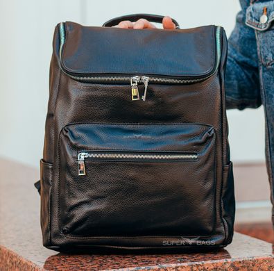 Мужской чёрный кожаный рюкзак из натуральной кожи Tiding Bag