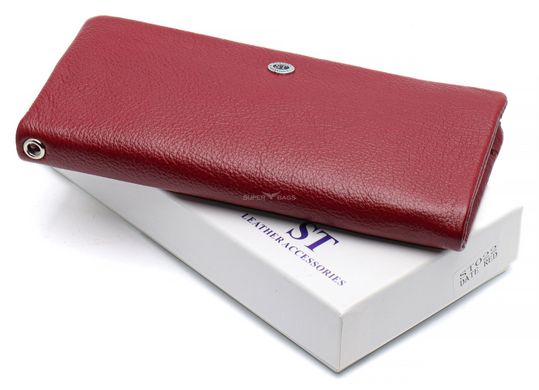 Бордовый женский кошелек-клатч из фактурной кожи на две молнии ST Leather ST022