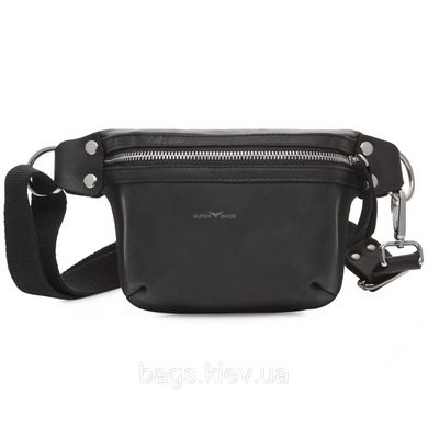 Стильная бананка из натуральной гладкой кожи Tiding Bag TD-23407 черная