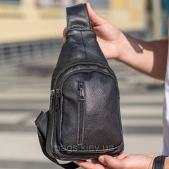 Мужская сумка-слинг кожаная через одно плечо черная 2386-V, Новое