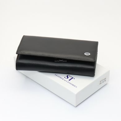 Черный кожаный кошелек с большой монетницей и блоком для карт ST Leather ST246