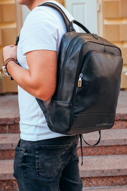 Мужской кожаный рюкзак для ноутбука черный Tiding Bag ТВ-130016