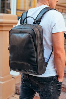 Чоловічий шкіряний рюкзак для ноутбука чорний Tiding Bag ТВ-130016