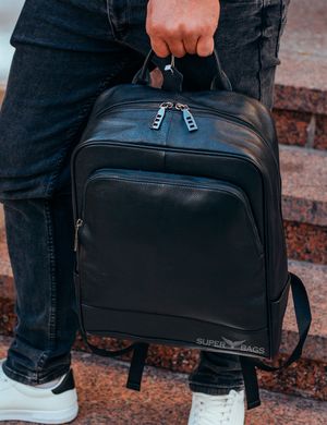 Мужской кожаный рюкзак для ноутбука черный Tiding Bag ТВ-130016