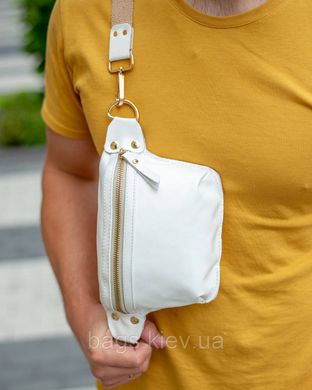 Cтильная компактная бананка из натуральной кожи Tiding Bag TD-32409 белая