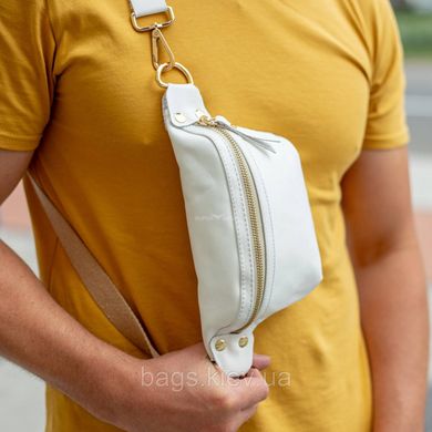 Cтильная компактная бананка из натуральной кожи Tiding Bag TD-32409 белая