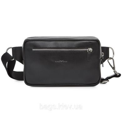 Компактная бананка из натуральной гладкой кожи Tiding Bag TD-2410 черная