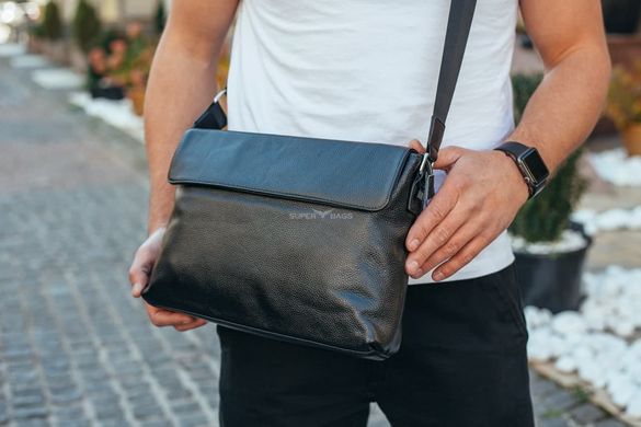 Классическая мужская черная кожаная сумка Tiding Bag ТВ-14439