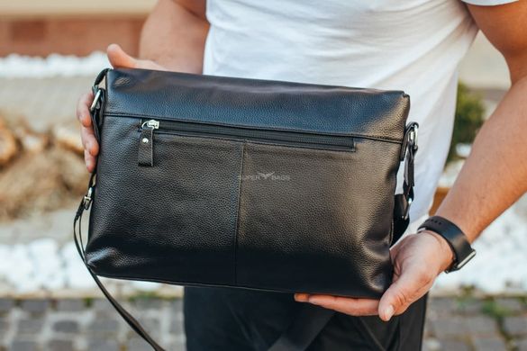 Классическая мужская черная кожаная сумка Tiding Bag ТВ-14439