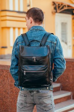 Мужской чёрный кожаный рюкзак для ноутбука и поездок Tiding Bag