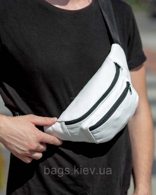 Мужская бананка универсальная кожаная Tiding Bag TD-2414 в белом цвете