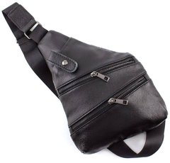 Чорна тонка нагрудна сумка з натуральної шкіри Tiding Bag TB-14585