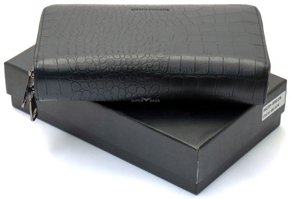 Черный кошелек-клатч на две молнии с фактурной натуральной кожи Marco Coverna MCJP-5902B