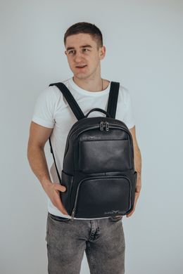 Вместительный мужской кожаный рюкзак на шнуровке черный Tiding Bag B-144555