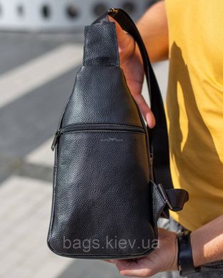 Мужская сумка-слинг кожаная на одно плечо черная, Черный