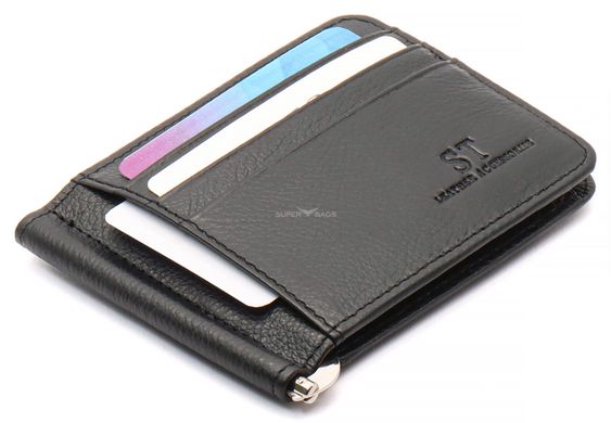 Чорний затискач для банкнот і карток з натуральної шкіри ST Leather ST452