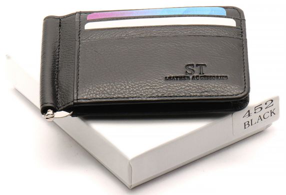 Чорний затискач для банкнот і карток з натуральної шкіри ST Leather ST452