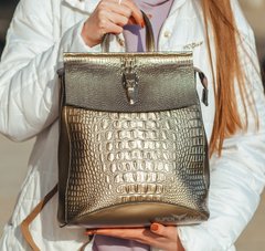 Женский кожаный рюкзак-сумка бронзового цвета с тиснением под кожу крокодила Tiding Bag - 24360