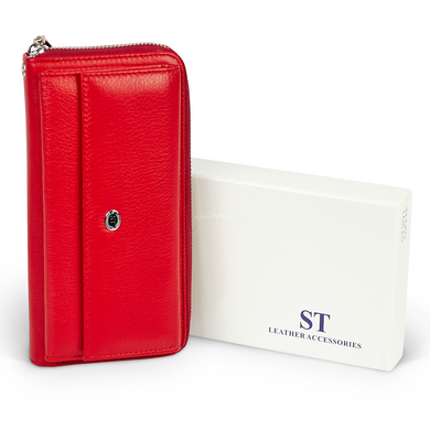 Большой женский красный кошелек из натуральной кожи с крупной фактурой ST Leather