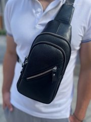Компактна чоловіча сумка-слінг шкіряна чорна Tiding Bag SM-144557