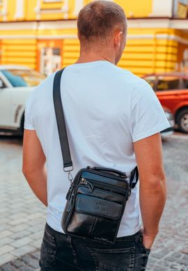 Мужская сумка из натуральной кожи через плечо черная Tiding Bag ТВ-130091