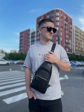 Чоловічий крос боді чорного кольору з натуральної шкіри Tiding Bag