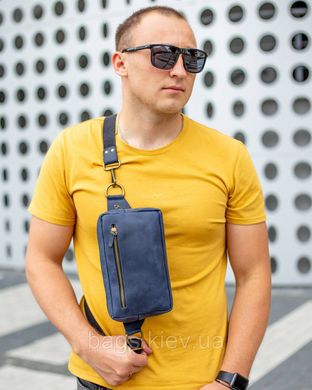 Бананка мужская кожаная компактная Tiding Bag TD-2402 синяя