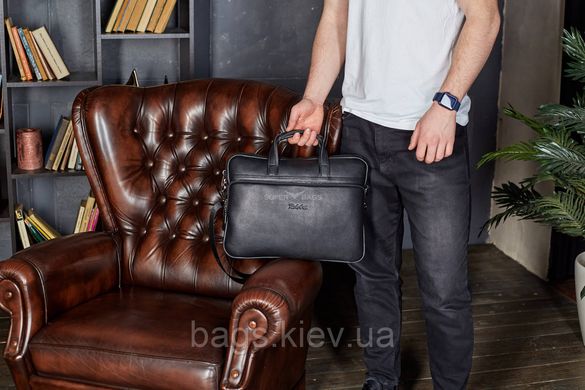 Чоловіча шкіряна сумка на два відділення REKARTI Leather Чорна з натуральної шкіри