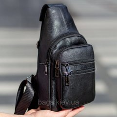 Мужская сумка-слинг из натуральной кожи на одно плечо черная, Черный