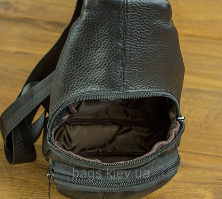 Стильная сумка-слинг из натуральной кожи через одно плечо черная, Черный