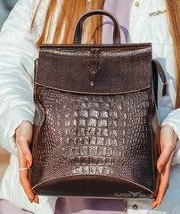 Женский коричневый рюкзак-сумка из натуральной кожи с тиснением под кожу крокодила Tiding Bag - 24353