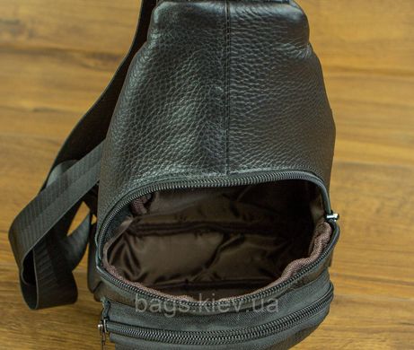 Рюкзак-слинг мужской кожаный на одно плечо черный, Черный
