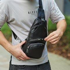 Мужской рюкзак-слинг из натураьной кожи Borsa Leather TD-14448-black